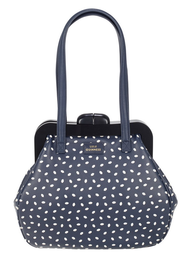 Lulu Guinness Navy Mini Lip Print Smooth Leather Annie