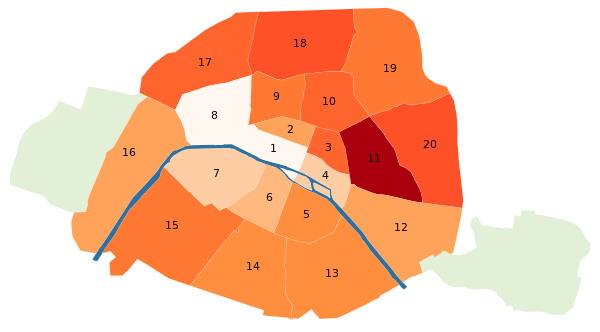 City Break PARIS Population density map of Paris in 2012